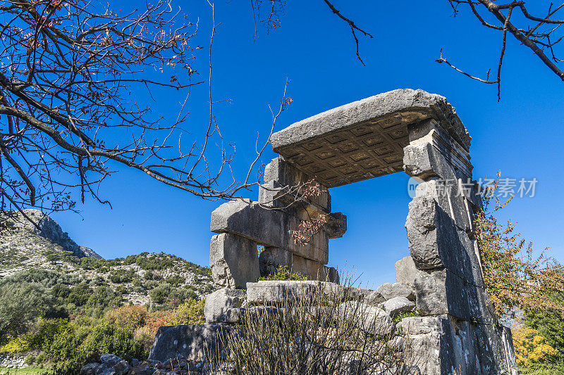 来自Dodurga村的Sidyma古城。Fethiye, Mugla，土耳其。